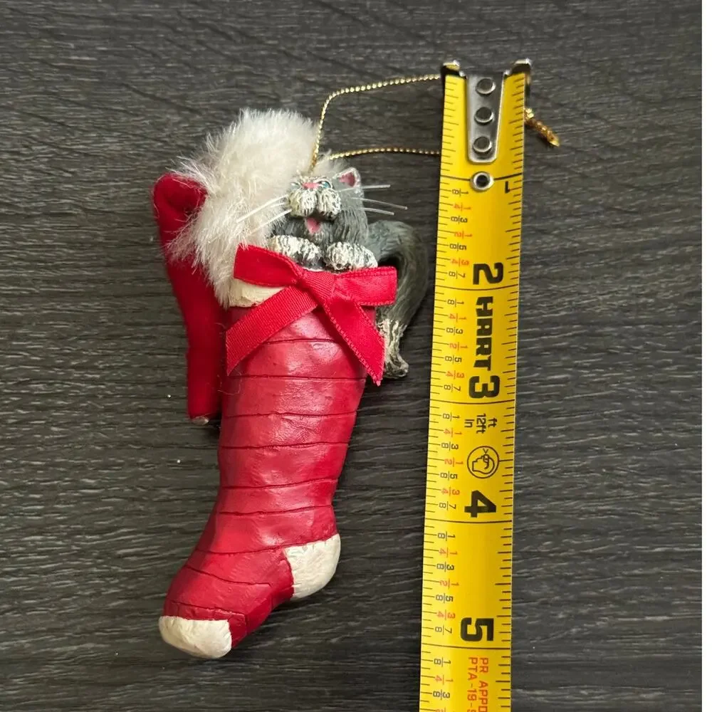 VTG Kurt S Adler Cat‎ Santa Hat Stocking Christmas Holiday Ornament Whiskers